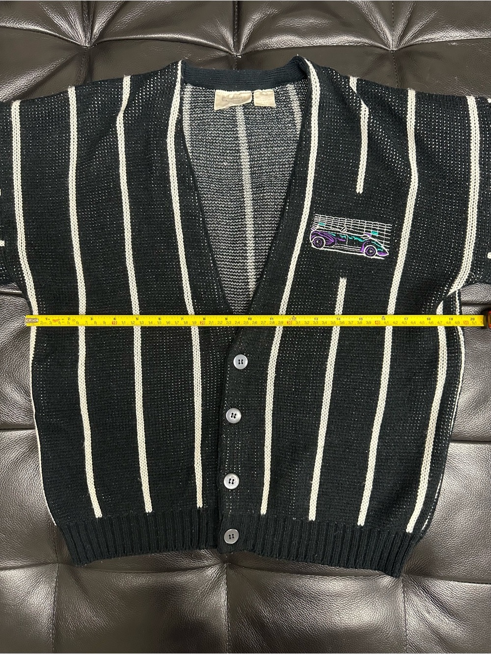 Vintage 90’s Black & White Stripe V-Neck Cardigan Sweater - Picture 8 of 10